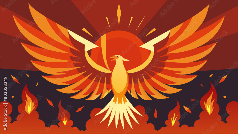 Poster a display of fireworks in the shape of a phoenix rising symbolizing the rebirth of a nation.. vector
