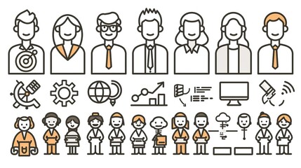 A set of outline people icons. The icons include men and women of different ethnicities, each with a different hairstyle and outfit.