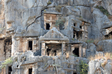 The historical ancient city of Myra. Rock tombs in Turkey near Antalya