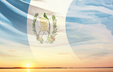 guatemala national flag waving in the sky.