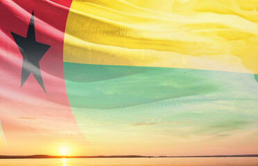 guinea-bissau national flag waving in the sky.