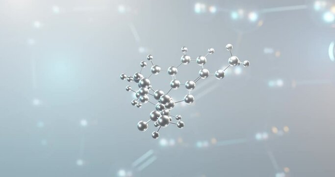 Thebacon rotating 3d molecule, molecular structure of dihydrocodeinone enol acetate, seamless video