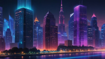 city skyline at night
