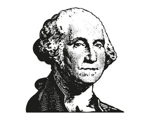 George Washington carved on a 1 dollar bill isolated on a white background