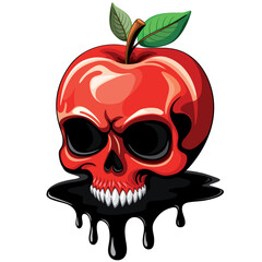 Skull Red Apple Poisoned Deadly Fruit Spooky Vector illustration icon Logo