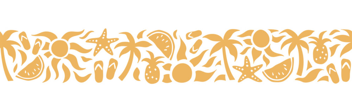 Fun hand drawn summer seamless pattern, cute doodles like palm trees and pineapples, great for textiles, banners, wallpapers, wrapping - vector design