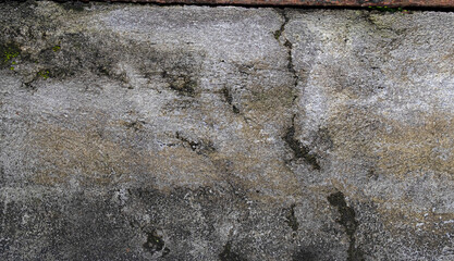 Concrete wall with mildew stains and cracks grunge background texture