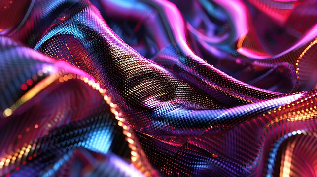Colorful, wavy, iridescent fabric.