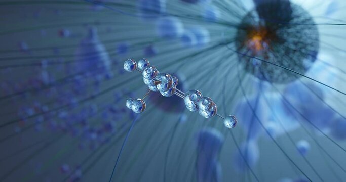 Benzyl alcohol rotating molecular 3d structure ball-and-stick model, looped video aromatic alcohol