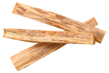 Cedar wood sticks isolated on white background, top view.