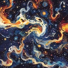 Colorful, swirling abstract art resembling a starry night sky with Van Gogh-inspired strokes