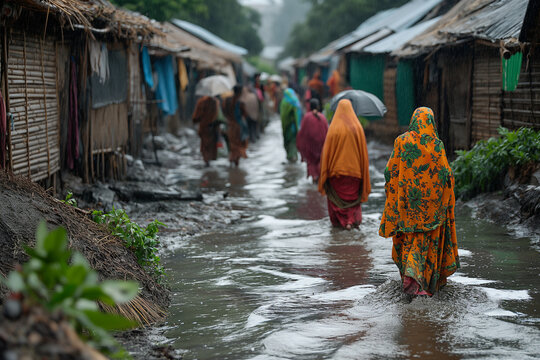Climate Resilience: An evocative image showcasing communities adapting to climate change impacts, implementing sustainable practices, and building resilience to safeguard their liv