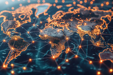 Digital Connectivity: An innovative depiction of digital technologies bridging geographical divides and connecting people across the globe, fostering communication, collaboration,