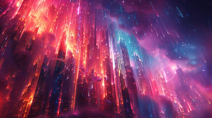 Neon abstract art, with colorful streaks and splashes resembling a futuristic cityscape.