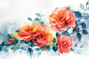 Watercolor painting of pink roses.