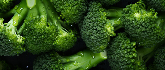 Macro photo green fresh vegetable broccoli. Fresh green broccoli on a black stone table.Broccoli vegetable is full of vitamin.Vegetables for diet and healthy eating.Organic food.