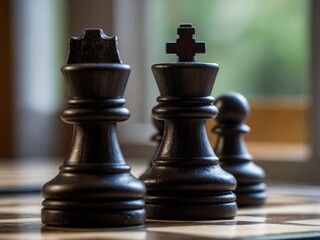 Fototapeta premium Luxurious, richly decorated chess pieces on the game board.