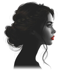 Silhouette of a woman with curly hair, red lips, and elegant hairstyle