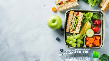 lunch box with vegetables and bread, Generative AI,
