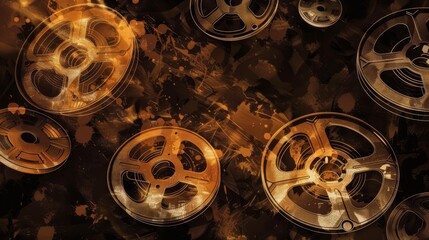 Vintage Film Reels on Abstract Grunge Background