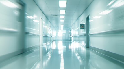 Obraz premium Empty hospital corridor with a modern, sterile appearance. Healthcare and medical facility concept.