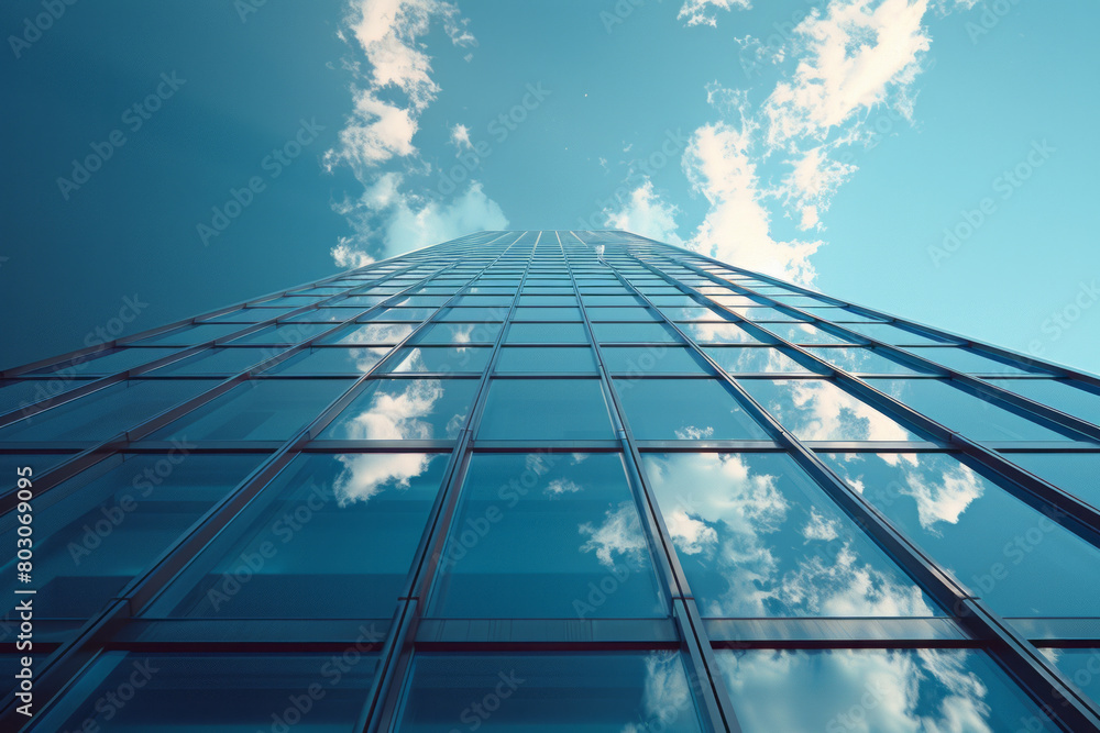 Poster A high-rise with a dynamic faÃ§ade featuring moving panels that adjust throughout the day based on a complex algorithm to optimize energy efficiency,