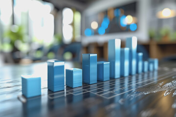 Graph charts that are models are inside the office. Show financial balance. AI generated.