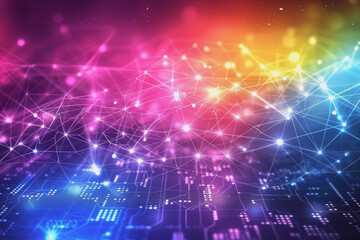 Fototapeta premium A beautiful Abstract digital technology background with network colorful connection lines.
