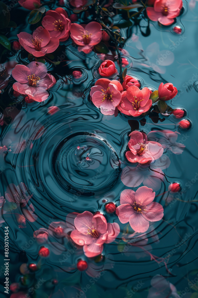 Poster a fibonacci sequence represented in a spiral garden design, with flowers blooming in increasing numb