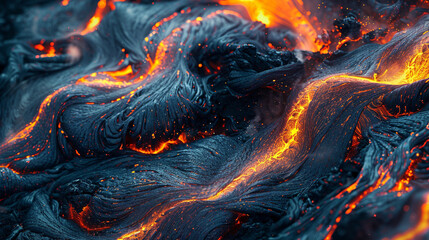 Molten lava flows merging with glittering emeralds in a kaleidoscope of colors