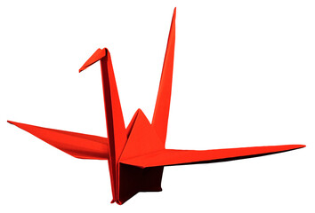 Cut out red origami crane