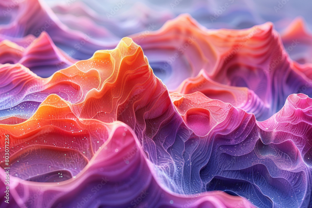 Aufkleber a vibrant 3d plot of a complex mathematical function, with multiple peaks and valleys in a range of 