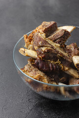 Hot beef ribs in glass bowl
