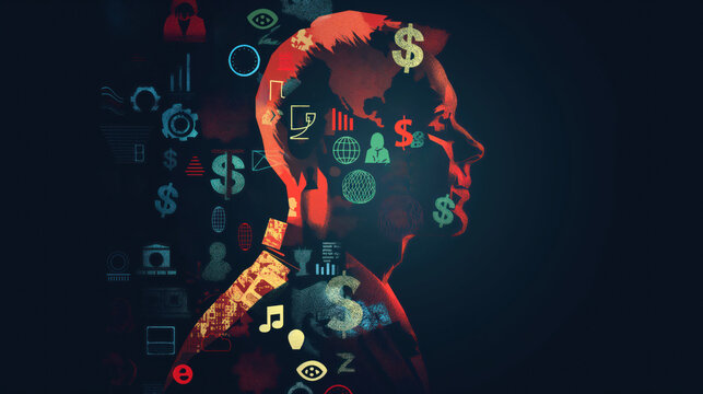 A venture capitalist's silhouette merged with startup logos and venture capital fund names, representing the investment in new businesses