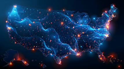 Fototapeta premium Simplified Digital Map of USA with Copy Space Opportunities