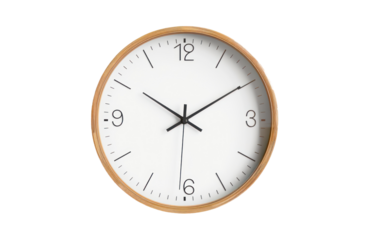 Modern wall clock, png file of isolated cutout object with shadow on transparent background.