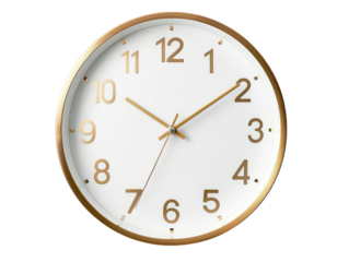 Modern wall clock, png file of isolated cutout object with shadow on transparent background.