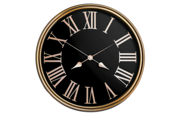 Modern wall clock, png file of isolated cutout object with shadow on transparent background.