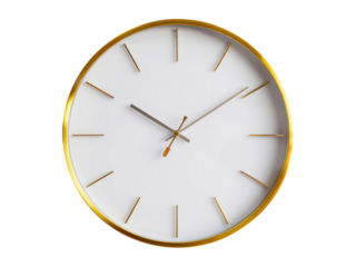 Modern wall clock, png file of isolated cutout object with shadow on transparent background.