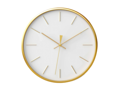 Modern wall clock, png file of isolated cutout object with shadow on transparent background.