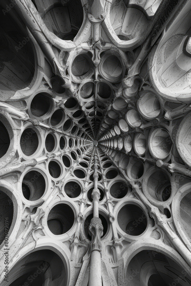 Poster an intricate lattice composed of repeating octahedral shapes, creating a kaleidoscope effect,