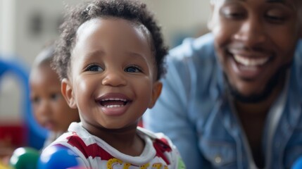 Joyful African American Toddler with Smiling Father at Home