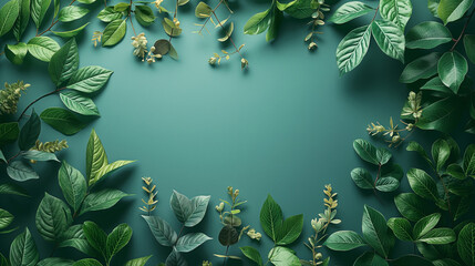 green fresh natural back ground, flatlay, minimalist.