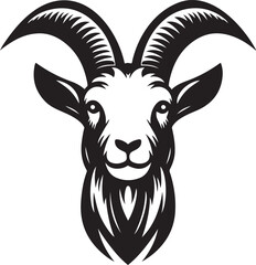 Goat head with big horns vector illustration.