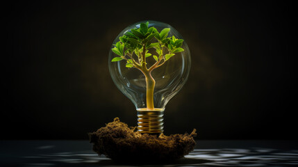 A lightbulb with a flourishing tree growing inside, glowing.