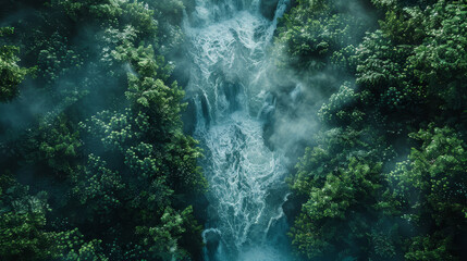 A stream of water flows through a forest
