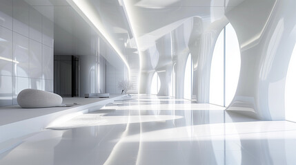 3D glossy and modern white interior