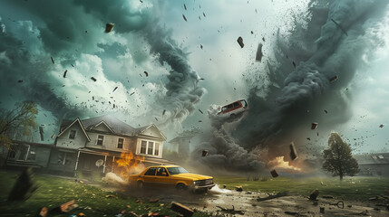 Cars and Houses in huge tornado