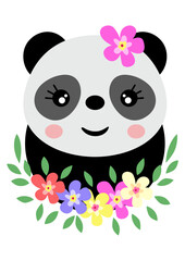 Cute panda with wreath floral on head