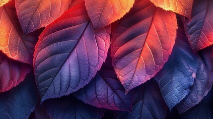 Neon colored leaves close up, texture and vibrant hues create a vibrant backdrop